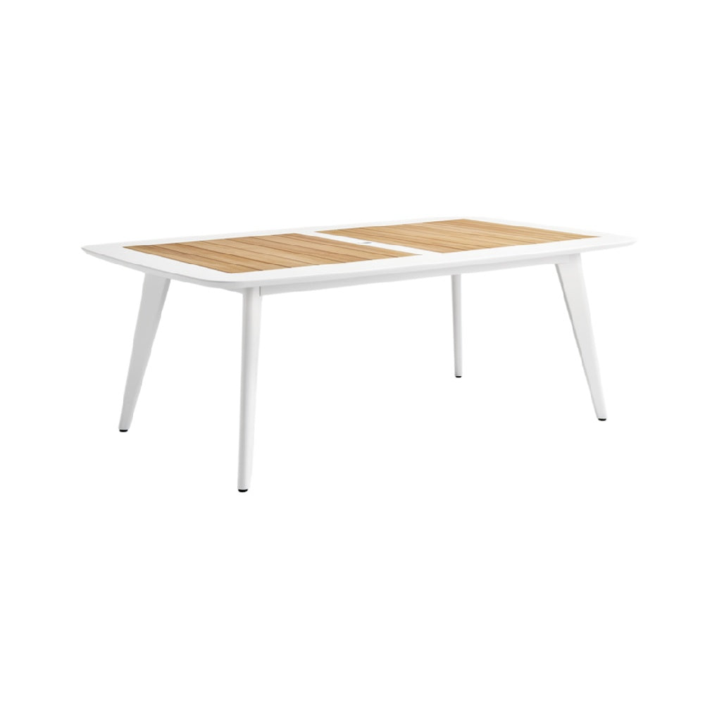 Modern Rectangular Dining Table with White Frame and Wood Top